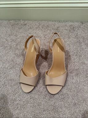 Express Nude Beige Open-Toe Slingback Heels